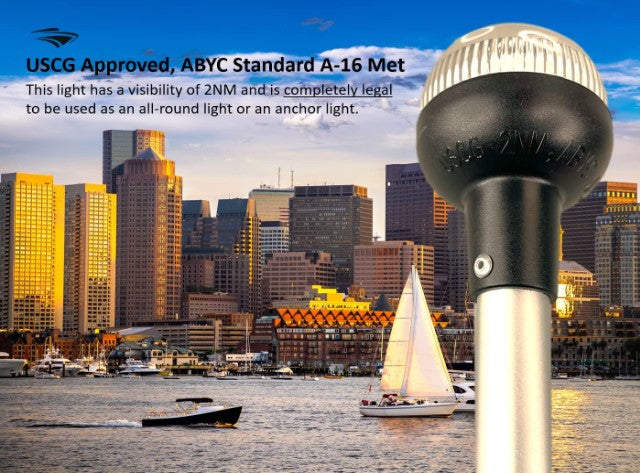 Pactrade Marine Aluminium LED RV Adjustable All Round 360 Degree with Stern Pole Navigation Anchor Light Pontoon Fishing Boat Kayak (12" Horizontal)