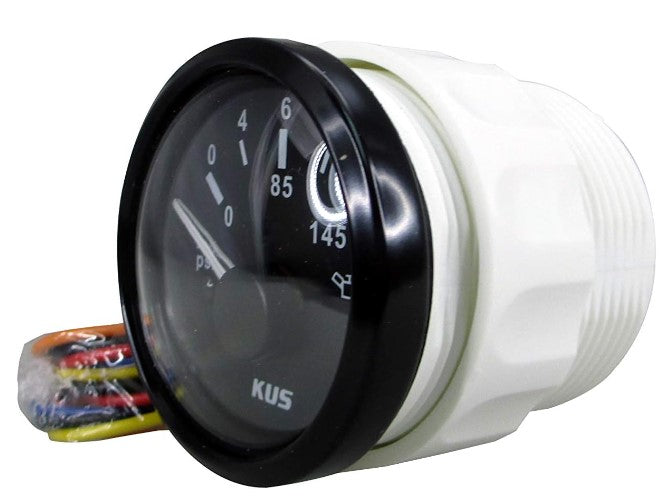 Pactrade Marine Boat Kus DN52mm Black Oil Pressure Meter 0-10Bar Gauge for Boat Outboard 2'' SS 316 Bezel 12V/24V IP67