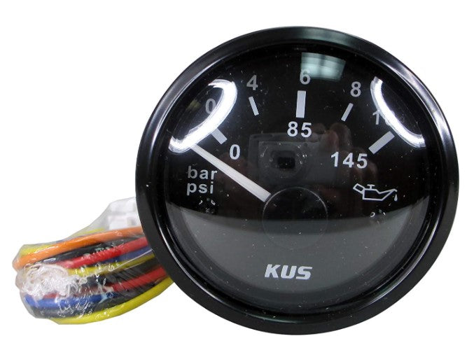 Pactrade Marine Boat Kus DN52mm Black Oil Pressure Meter 0-10Bar Gauge for Boat Outboard 2'' SS 316 Bezel 12V/24V IP67