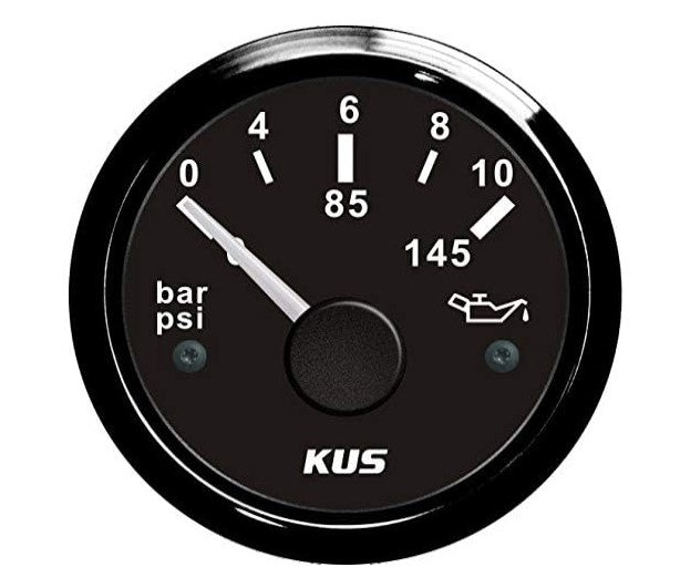 Pactrade Marine Boat Kus DN52mm Black Oil Pressure Meter 0-10Bar Gauge for Boat Outboard 2'' SS 316 Bezel 12V/24V IP67
