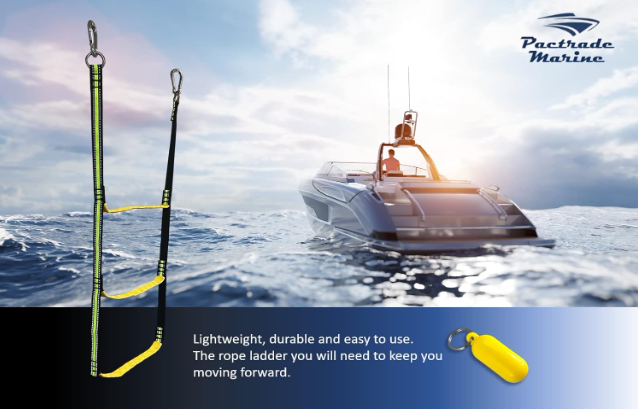 Pactrade Marine Emergency Rope Ladder Assist Boarding Foldable Inflatable Fishing Dinghy Boat Kayak Motorboat Canoeing Sailboat Yacht (3 Steps)