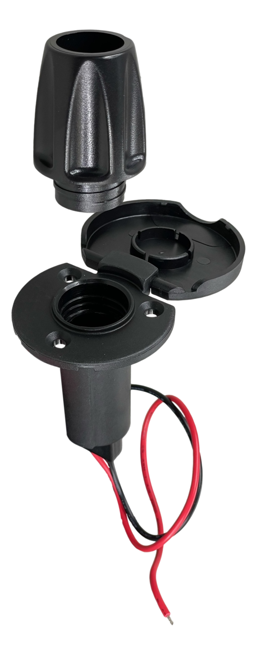 Pactrade Marine Black Nylon Cap 2-Prong Stern Light Pole Base Nylon Top Socket Plug-In Threaded Black Collar5 Height 2-1/4" Diameter 1" Cutout Wired
