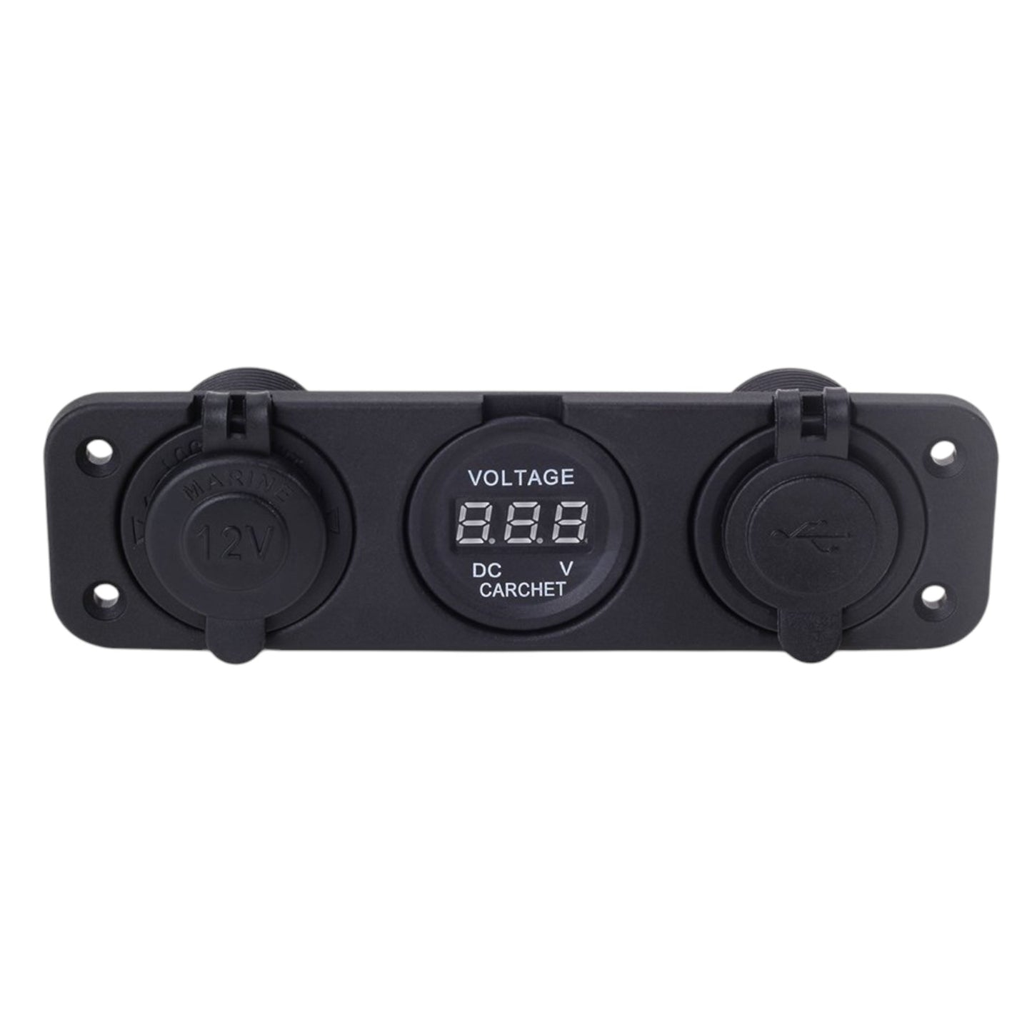 Pactrade Marine Car Digital Voltmeter Dual USB 2 Port Power Socket Three Hole Panel, Black