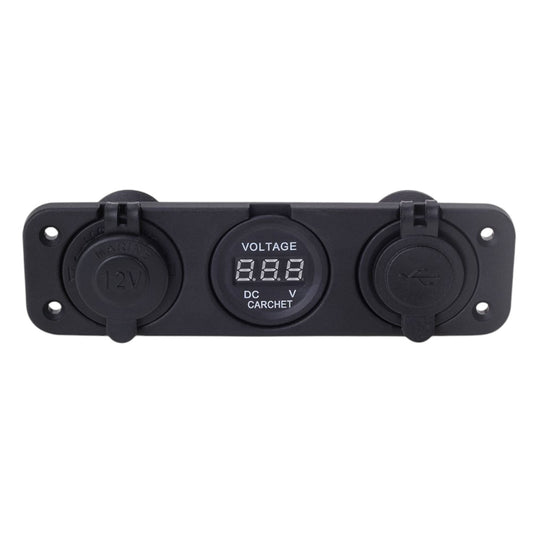 Pactrade Marine Car Digital Voltmeter Dual USB 2 Port Power Socket Three Hole Panel, Black
