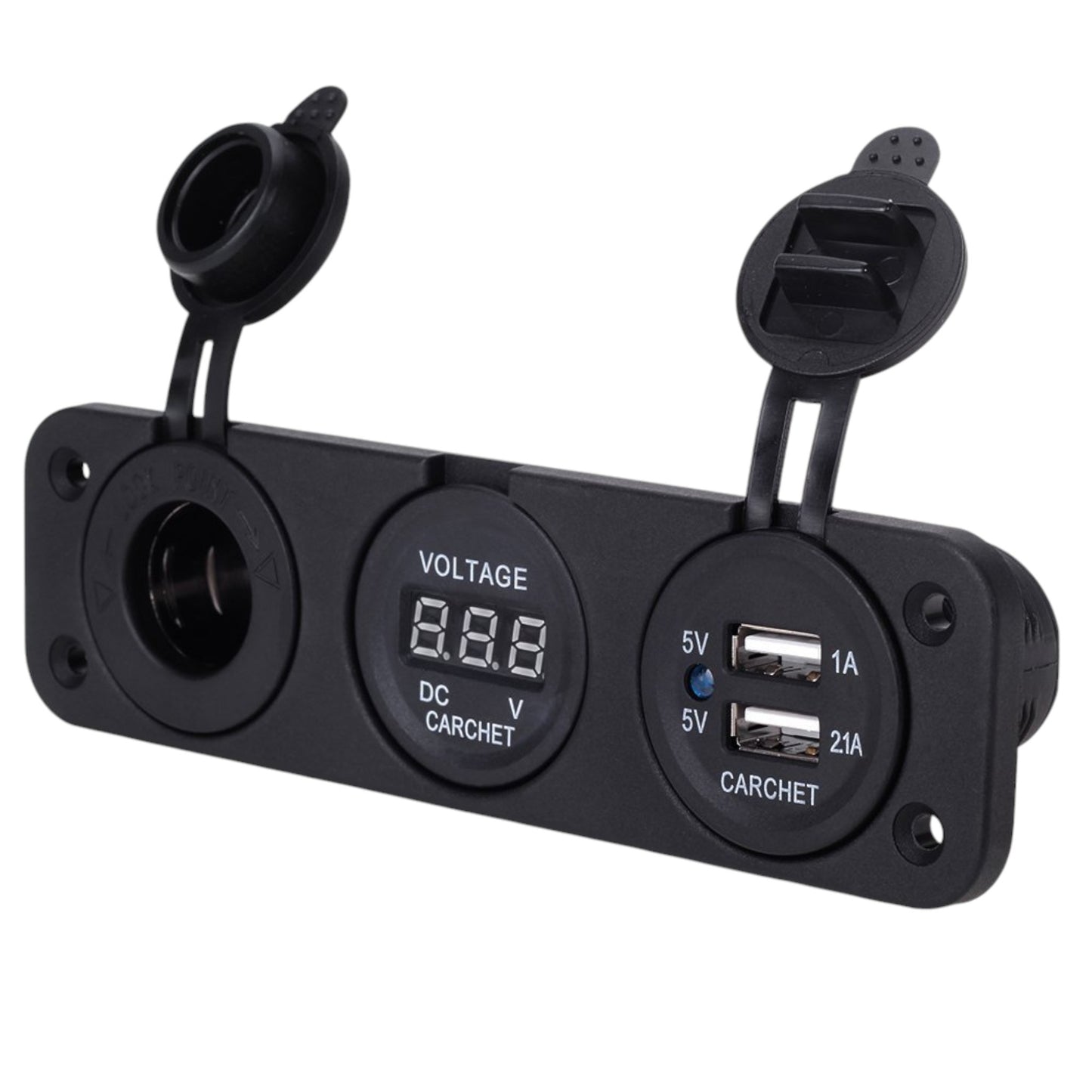 Pactrade Marine Car Digital Voltmeter Dual USB 2 Port Power Socket Three Hole Panel, Black