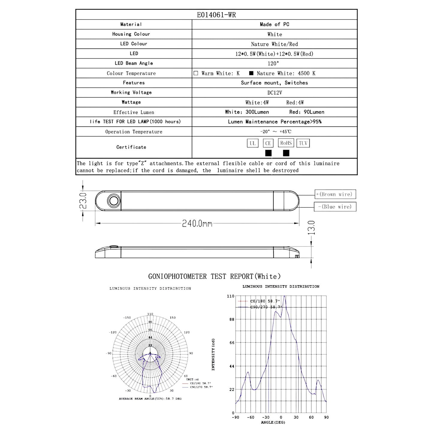 Pactrade Marine LED Strip Courtesy Light White PC Plastic Housing Nature White Surface Mount with Switch DC12V 4WCE RoHS Certified 9-1/2"x1/2" x7/8" (Nature White / Red)