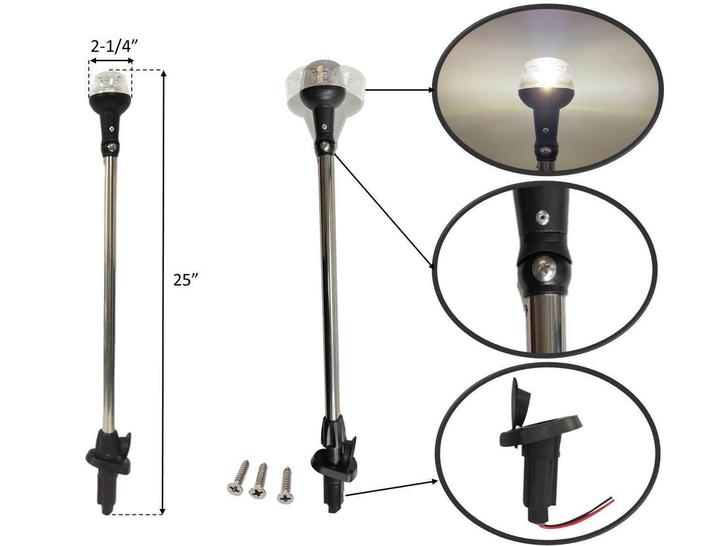 Pactrade Marine Boat 25" LED All-Around Stern Pole Light w/ Base