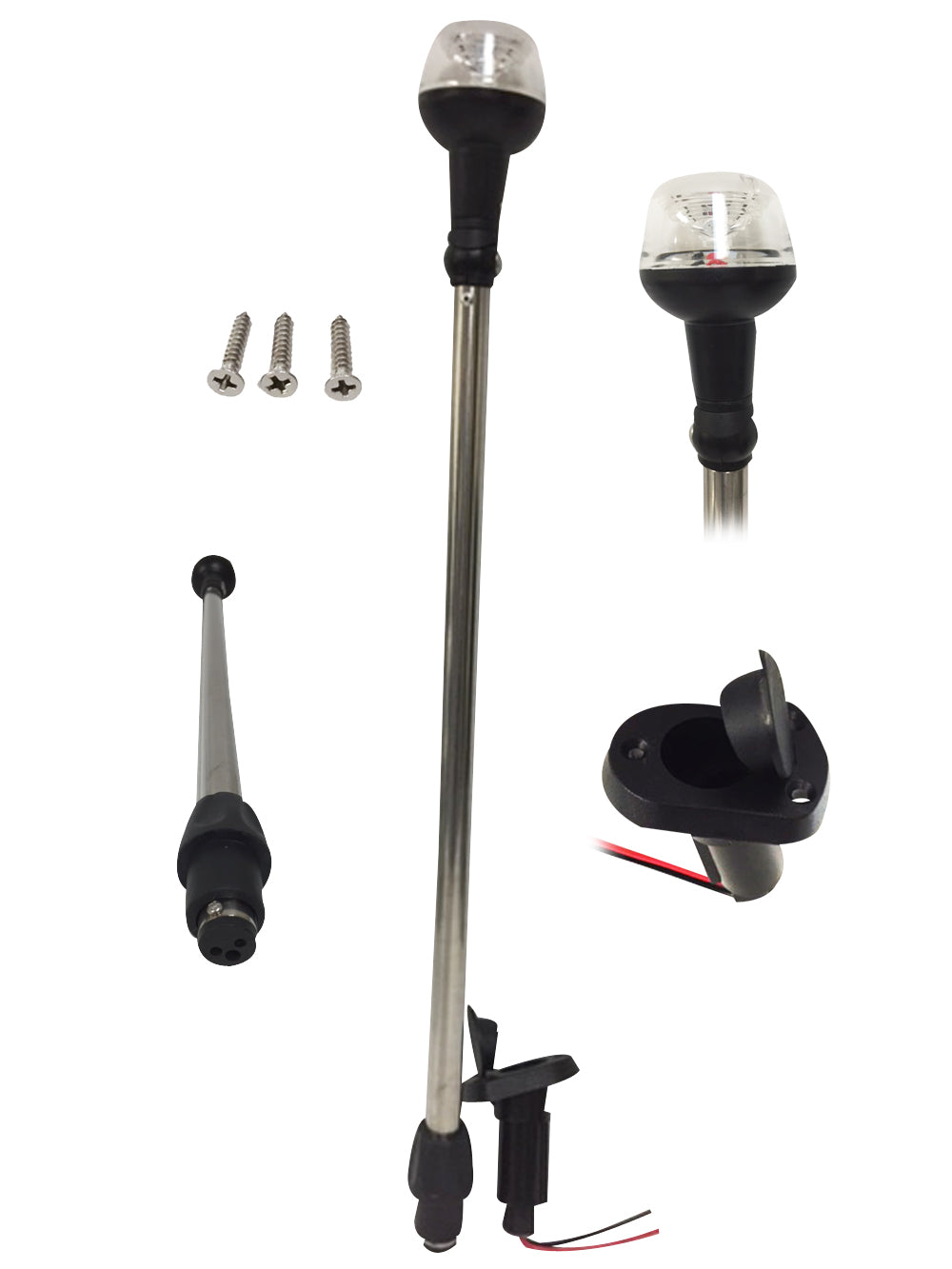 Pactrade Marine Boat 25" LED All-Around Stern Pole Light w/ Base