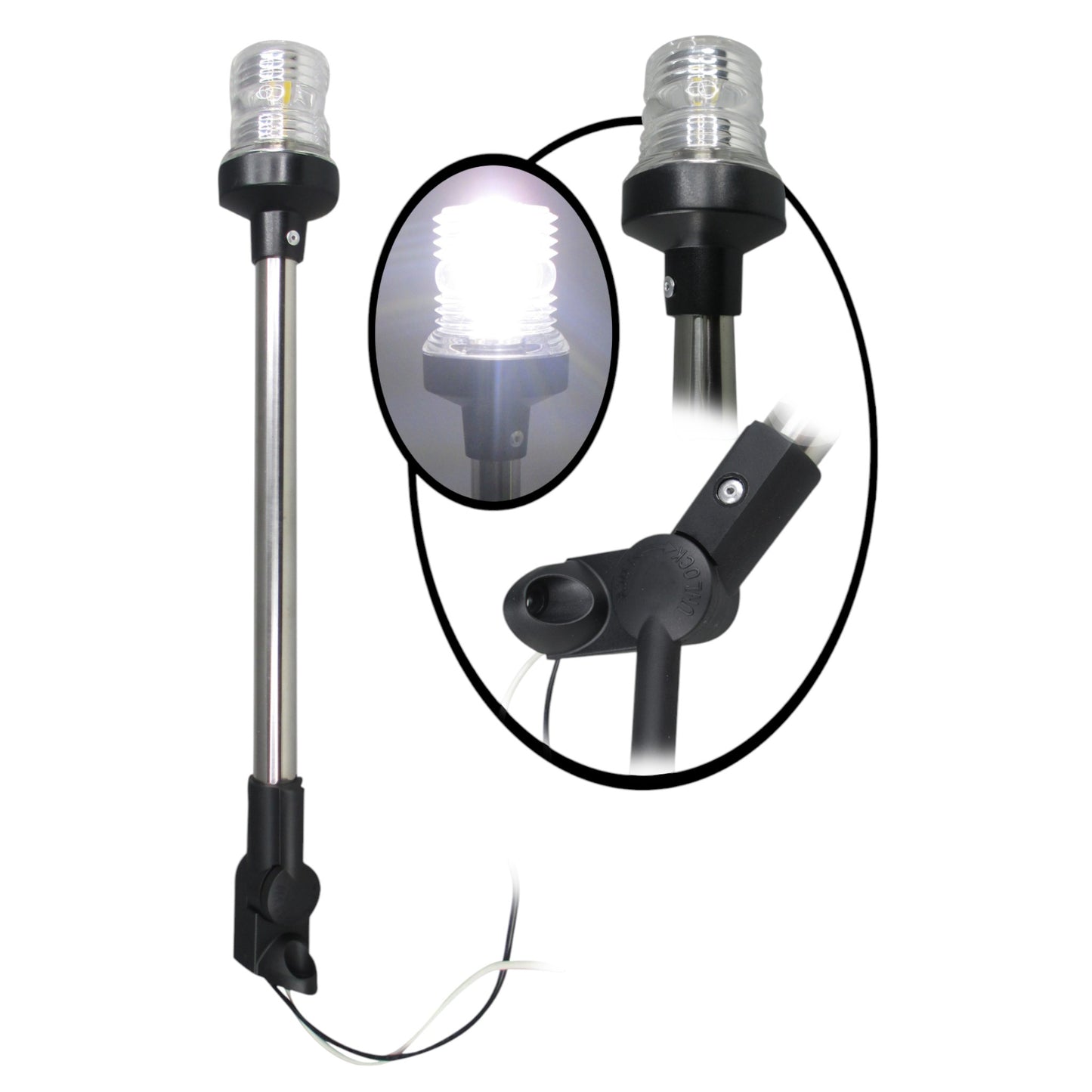 Pactrade Marine Boat Pontoon All Round Anchor LED Navigation Light SS Pole Fold Down DC 10-24V 16''H USCG 2NM A16 Certified