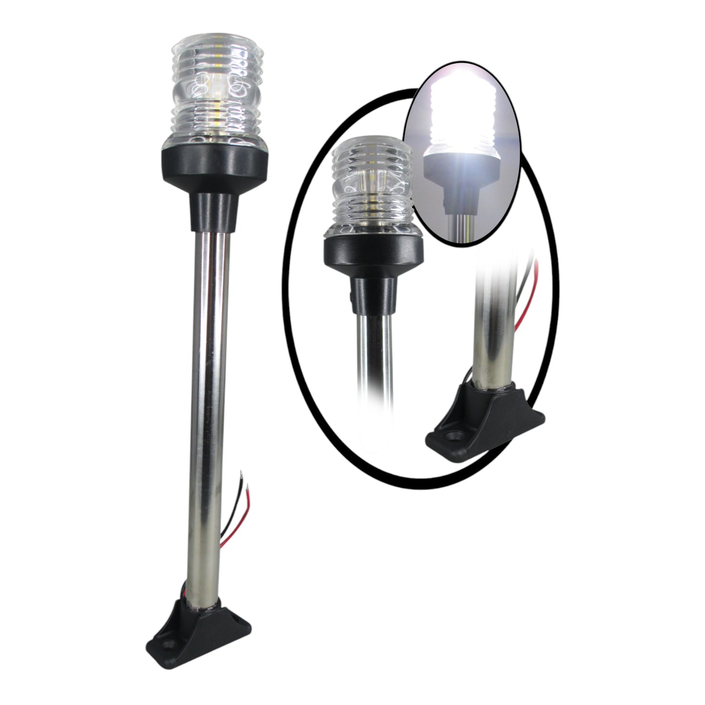 Pactrade Marine Boat LED All Round Anchor Fixed Base Navigation Light SS Pole 12-24V 12-1/2''H USCG 2NM A16 Certified