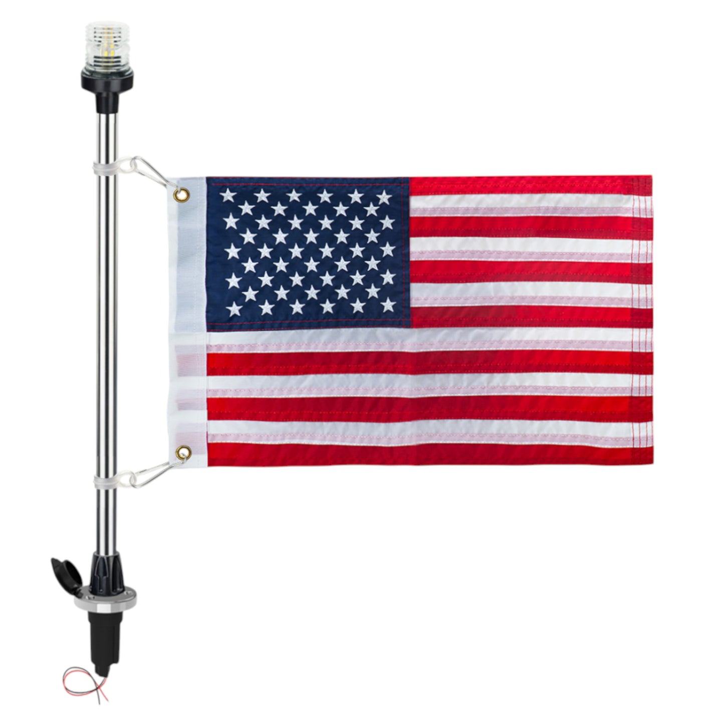 Pactrade Marine Navigation Lights for Boats LED - 24-Inch White LED Stern Light/LED Anchor Light with Removable Flat-Top Base and American Flag 12x18 Inches (250 LM, 3 NM) | Boat Navigation Lights