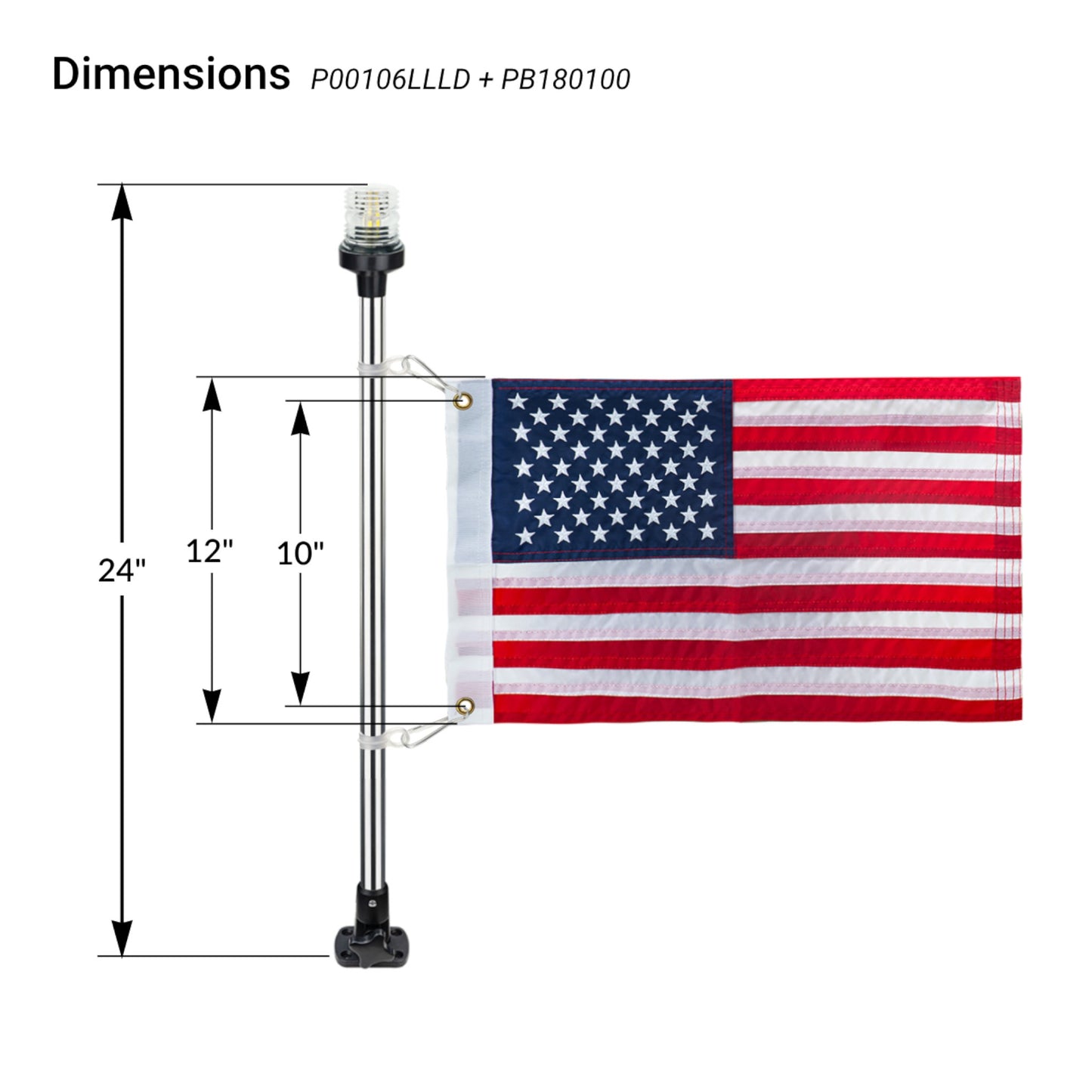 Pactrade Marine Navigation Lights for Boats LED - 24-Inch White LED Folding Stern Lights for Boats with American Flag 12x18 Inches (250 LM, 3 NM) | Boat Navigation Lights, American Flags for Boats