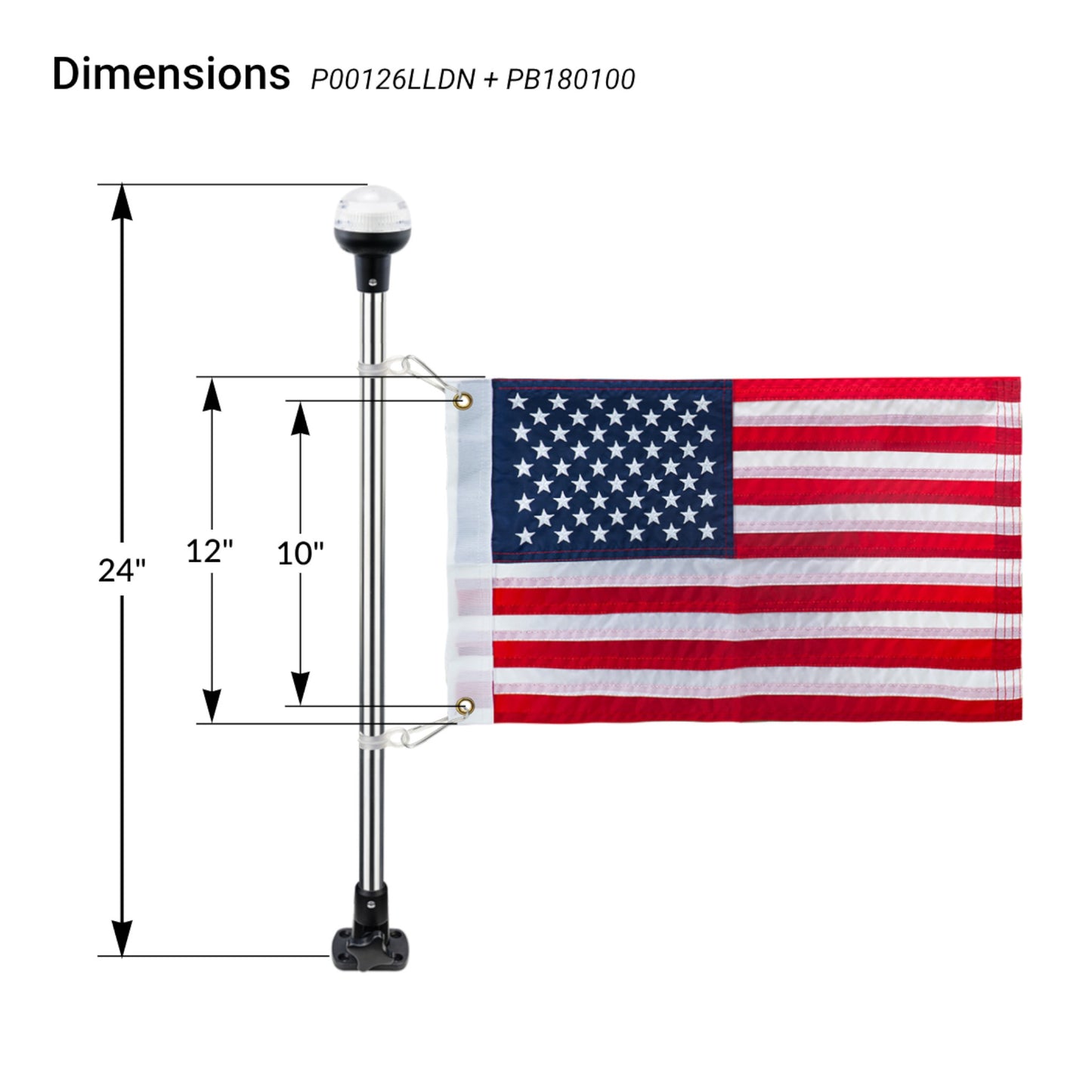 Pactrade Marine Navigation Lights for Boats LED - 24-Inch White LED Folding Stern Lights for Boats with American Flag 12x18 Inches (78 LM, 2 NM) | Boat Navigation Lights, American Flags for Boats