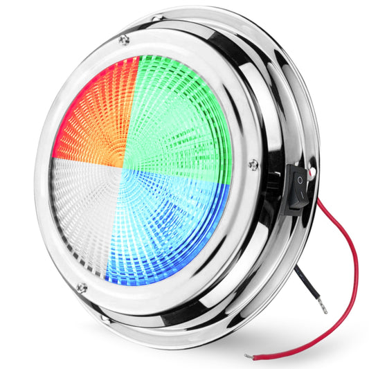 Pactrade Marine LED Dome Light RGBW - 4-Inch, Built-in Color Switch (2-Wire, NO Controller Needed) - Stainless Steel Surface Mount - 4-Color Interior Boat Lights, Marine-RV Ready (12V/24V)