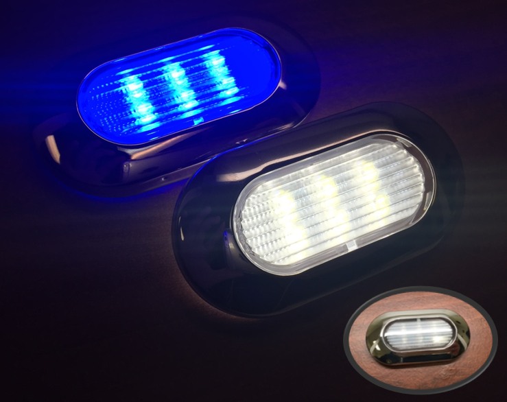 Pactrade Marine Boat 1 Nature White & 1 Blue LED Light SS304 Housing Surface Mount
