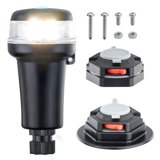 Pactrade Marine Navigation Lights for Boats LED - White Battery Powered Nav Lights for Boats - Adaptor & Surface Mounts (Curved), Swivel Base, 2-Mode Operation - 1NM Waterproof