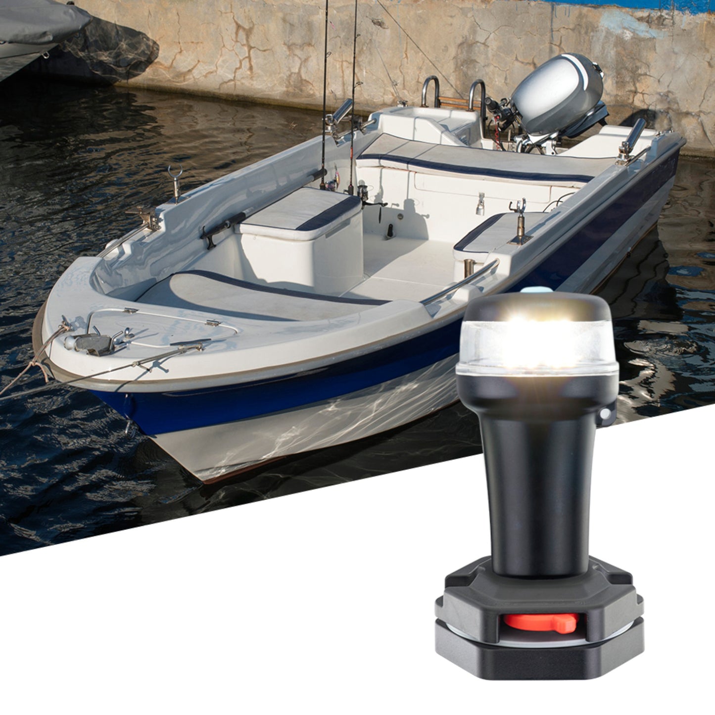 Pactrade Marine Navigation Lights for Boats LED - White Battery Powered Nav Lights for Boats - Adaptor & Surface Mounts (Curved), Swivel Base, 2-Mode Operation - 1NM Waterproof