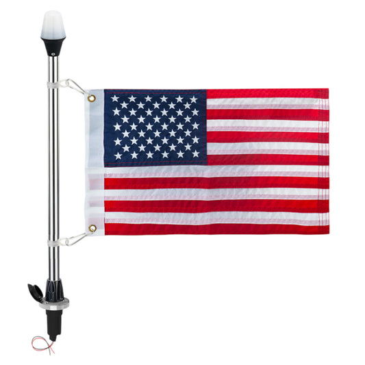 Pactrade Marine Navigation Lights for Boats LED - 24-Inch White LED Stern Light/LED Anchor Light with Removable Flat-Top Base and American Flag 12x18 Inches (193 LM, 2 NM) | Boat Navigation Lights