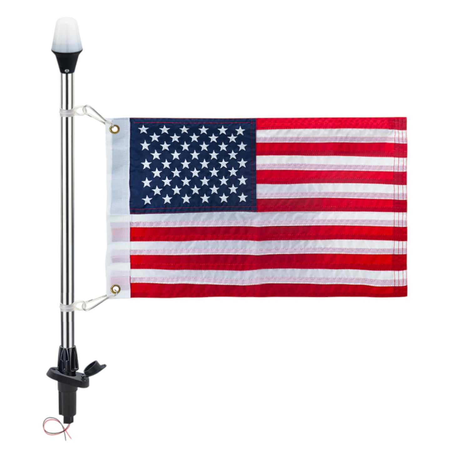 Pactrade Marine Navigation Lights for Boats LED - 24-Inch White LED Stern Light/LED Anchor Light with Removable Angled Base and American Flag 12x18 Inches (193 LM, 2 NM) | Boat Navigation Lights