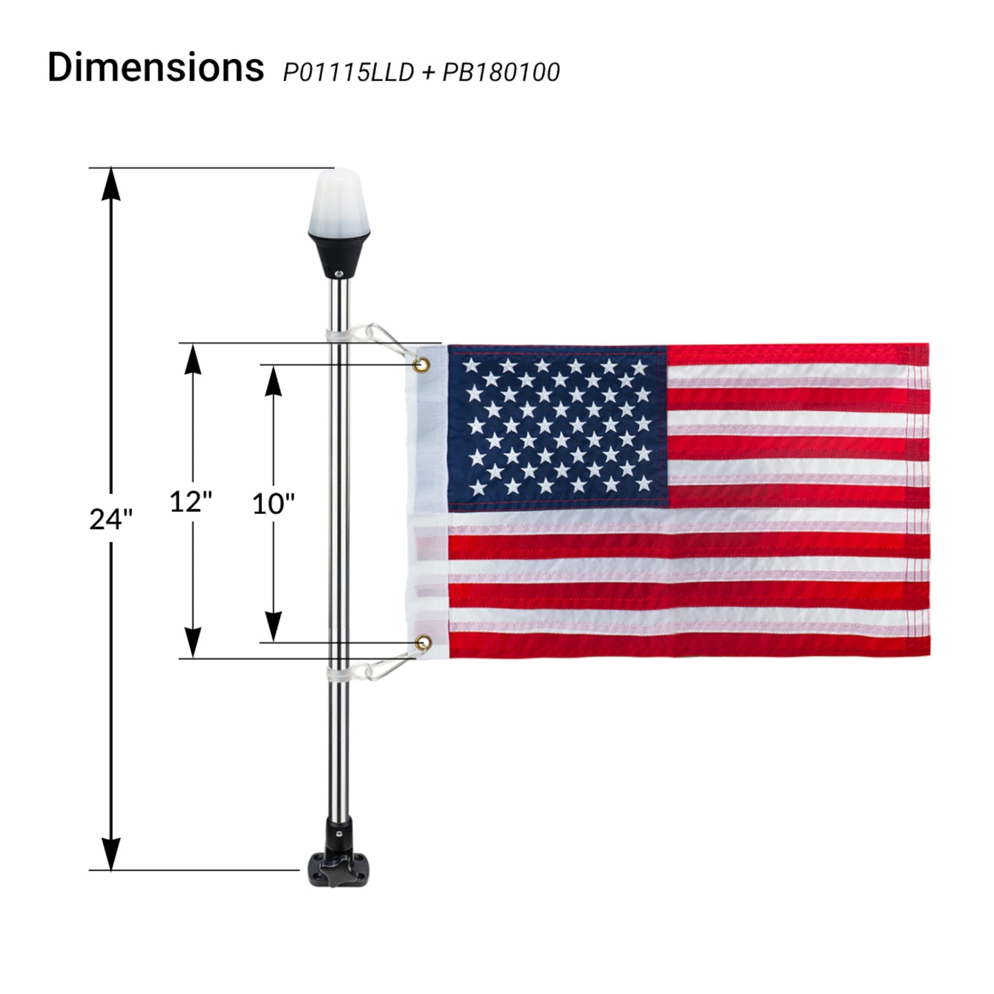 Pactrade Marine Navigation Lights for Boats LED - 24-Inch White LED Folding Stern Lights for Boats with American Flag 12x18 Inches (193 LM, 2 NM) | Boat Navigation Lights, American Flags for Boats