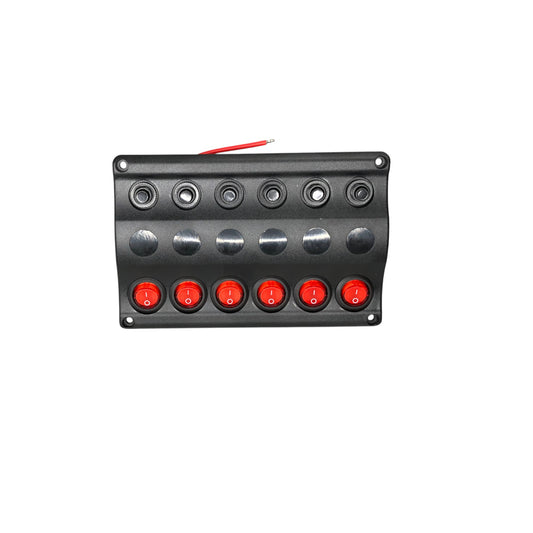 Pactrade Marine Boat Switch Panel 6 Gang LED Switches & Circuit Breaker Wave Design