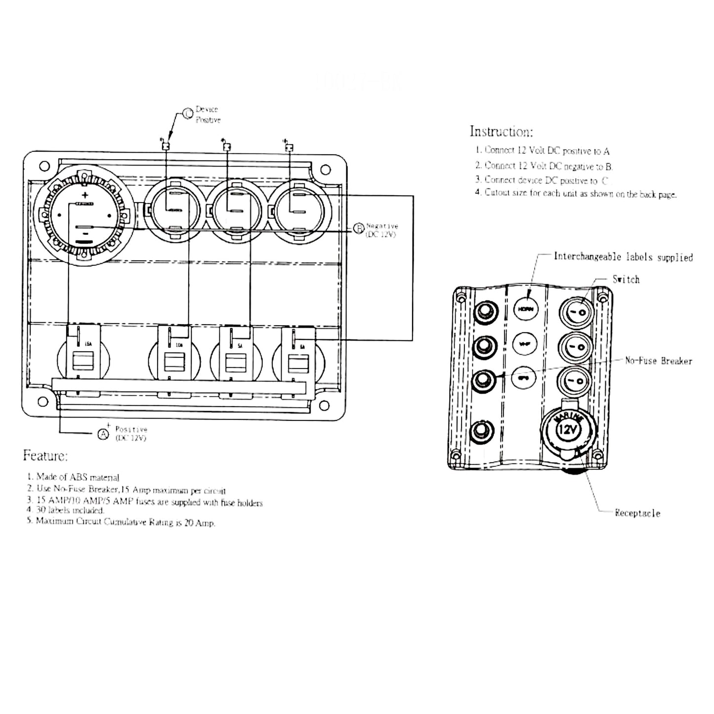 Pactrade Marine Boat Splashproof 3 Gang Switch Panel with Socket LED Iindicator