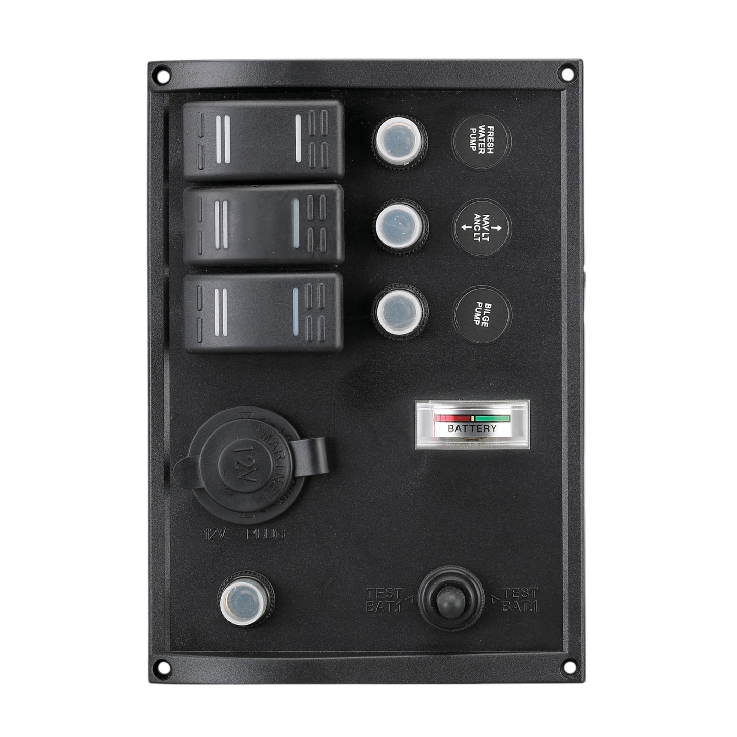 Pactrade Marine Boat Switch Panel 3 Gang with Plastic Socket & Voltmeter LED Indicators