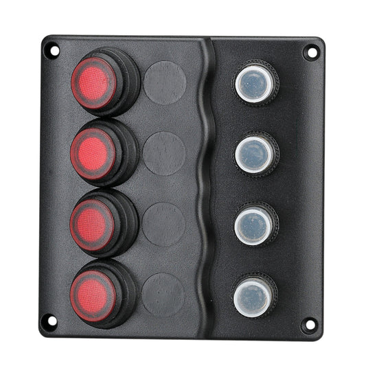 Pactrade Marine Boat IP65 Switch Panel 4 Gang No Fuse Circuit Breaker Wave Design