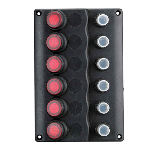 Pactrade Marine Boat IP65 Switch Panel 6 Gang No Fuse Circuit Breaker Wave Design