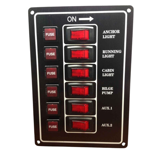 Pactrade Marine Boat Aluminum Plate Vertical Switch Panel 6 Gang UL Illuminated Switches