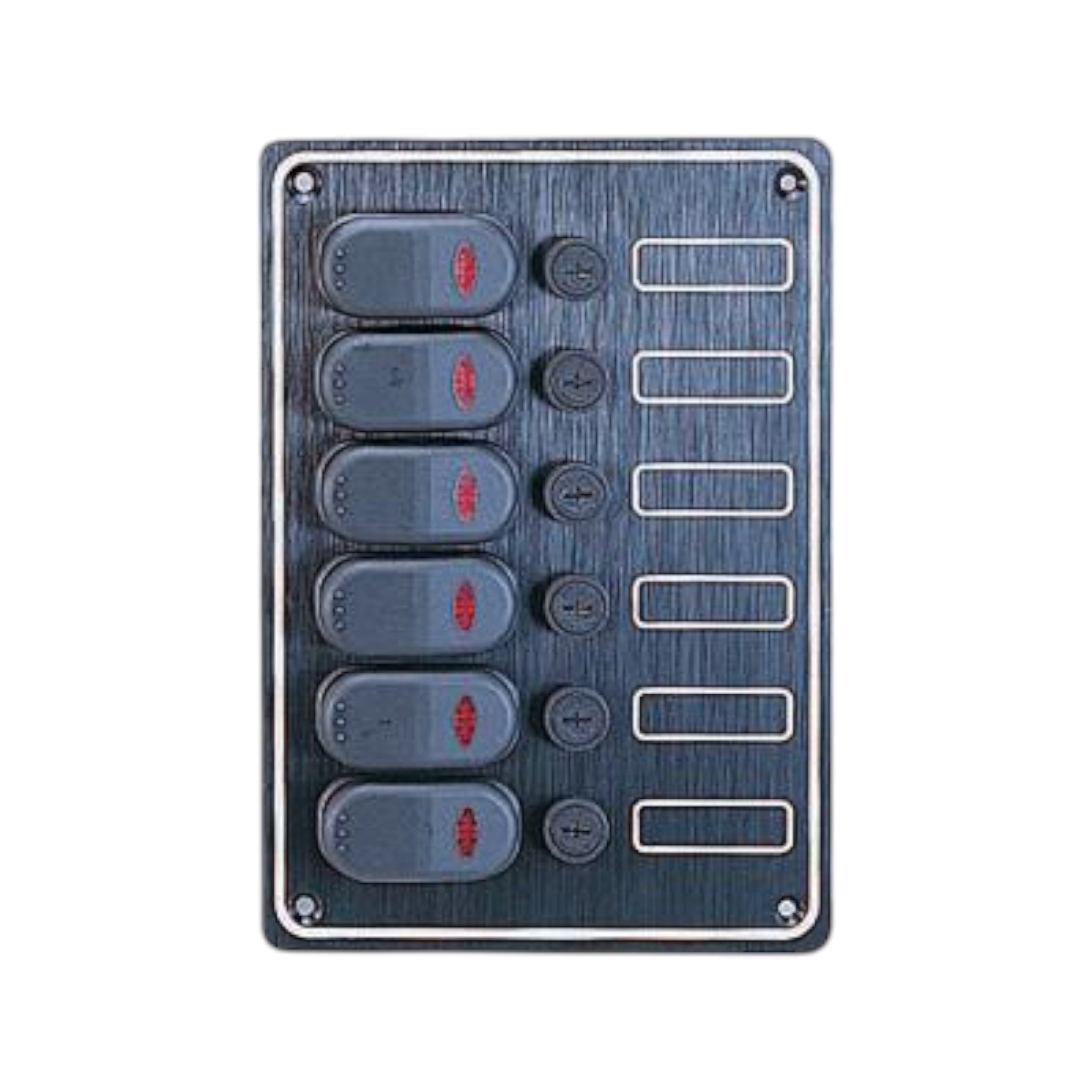 thumbnail image 2 of Pactarde Marine 6 Gang Waterproof Horizontal Switch Panel – Aluminum Plate 12VDC 2 of 6