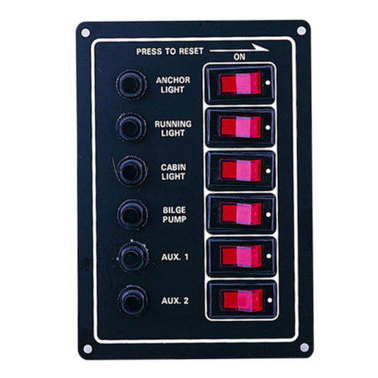 Pactrade Marine 6 Gang Switch Panel with Illuminated Switch 20 Preprinted Labels, 6.5" L x 2.5" H x 4.5" W