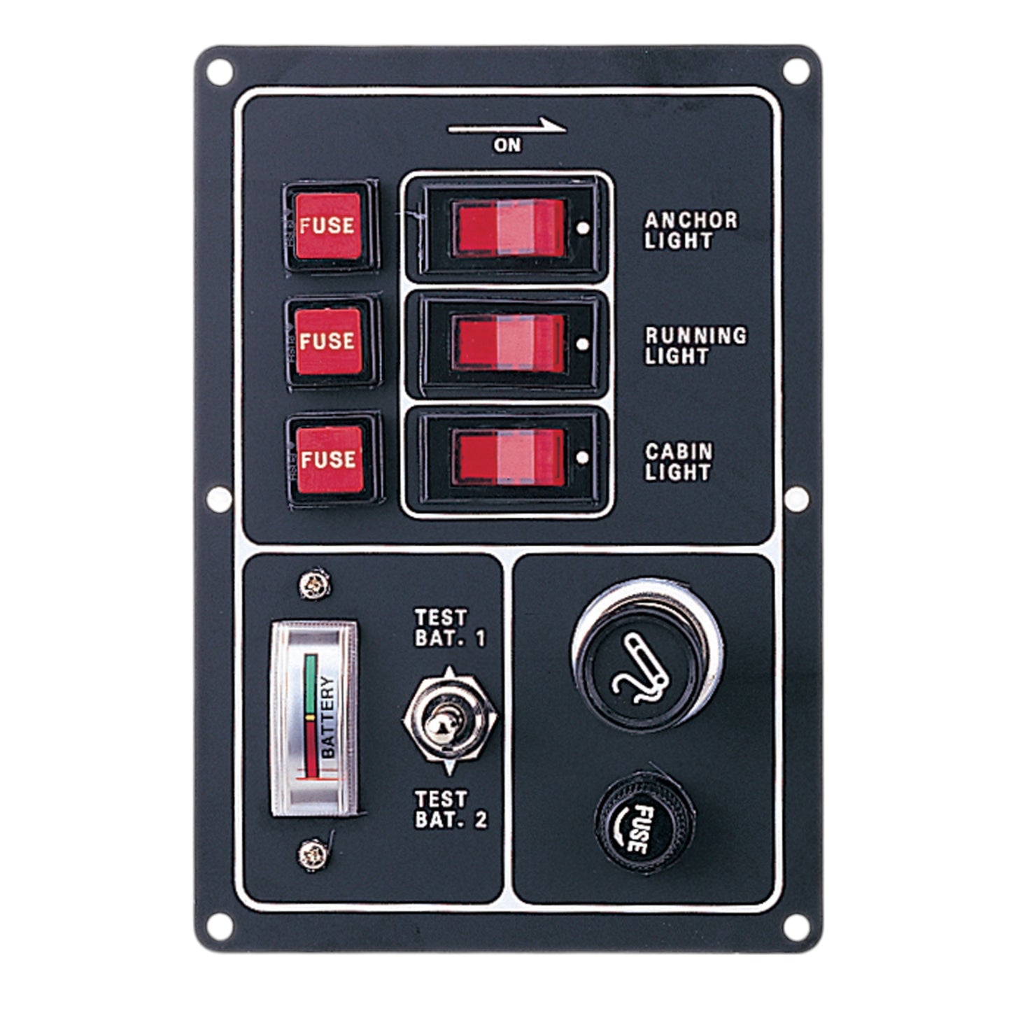 Pactrade Marine Boat Aluminum Switch Panel 3 Gang w/ Battery Tester & Cigarette Lighter