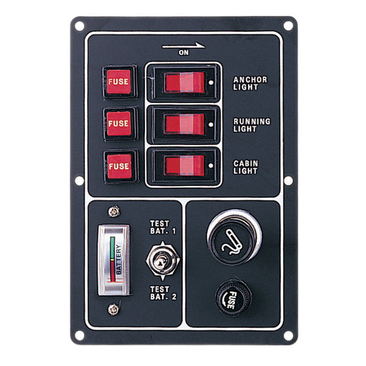 Pactrade Marine Boat Aluminum Switch Panel 3 Gang w/ Battery Tester & Cigarette Lighter