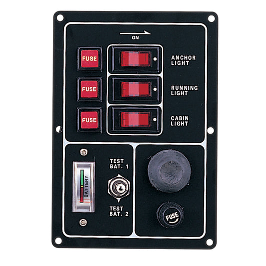 Pactrade Marine Boat Aluminum Switch Panel 3 Gang with Battery Tester & Horn Push Button