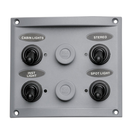 Pactrade Marine Boat Grey 4 Gang IP65 Switch Panel Neoprene Capped Switches