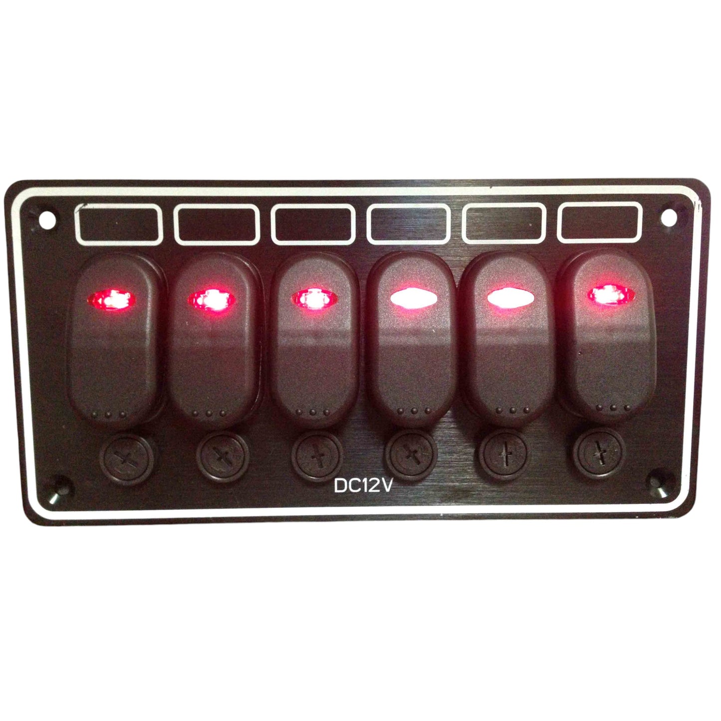 Pactrade Marine Boat 6 Gang Waterproof Horizontal Switch Panel Aluminum Plate 12VDC