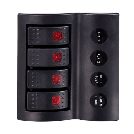 Pactrade Marine Boat Splashproof Switch Panel 4 Gang with LED Rocker Circuit Breaker