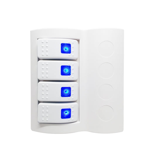 Pactrade Marine Boat Waterproof White Switch Panel 4 Gang Blue LED Rocker Circuit Breaker