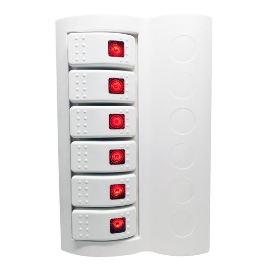 Pactrade Marine Boat Waterproof White Switch Panel Circuit Breaker 6 Gang Red LED Rocker