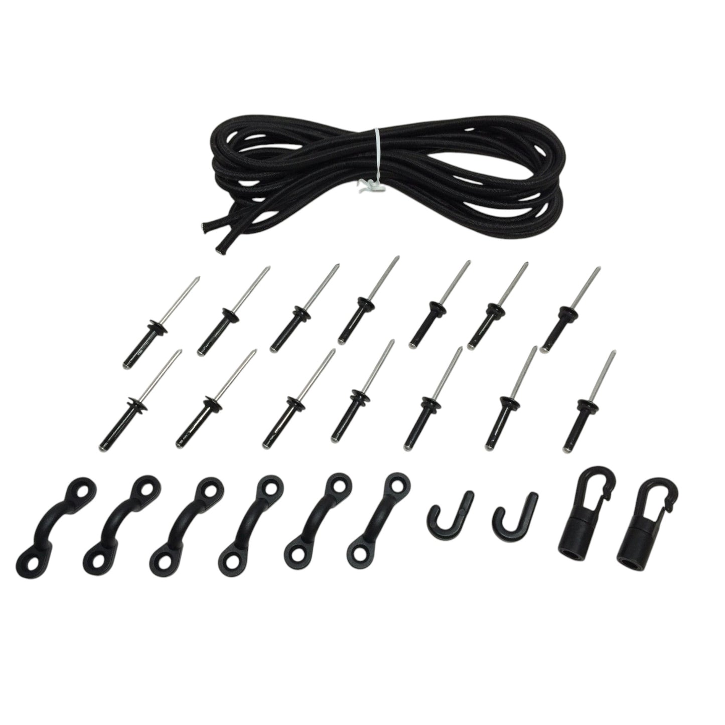 Pactrade Marine Kayak Bungee KIT 150" Leash 2 J Hook 2 Terminal Cord & Sleeve 14 Rivet 6 Pad Eye