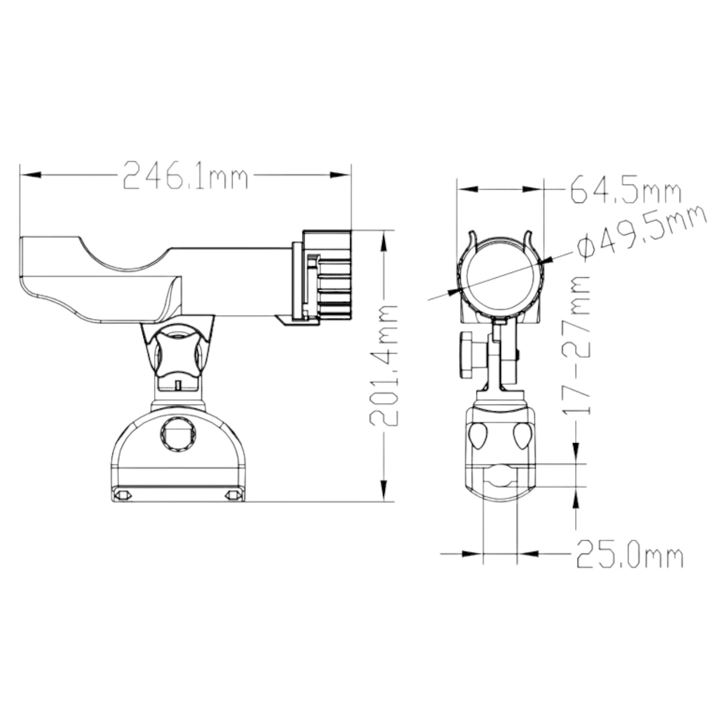 Pactrade Marine Boat Mount Adjustable Fishing Rod Holder 7/8'' - 1'' Round Rail Tube 180 Degree
