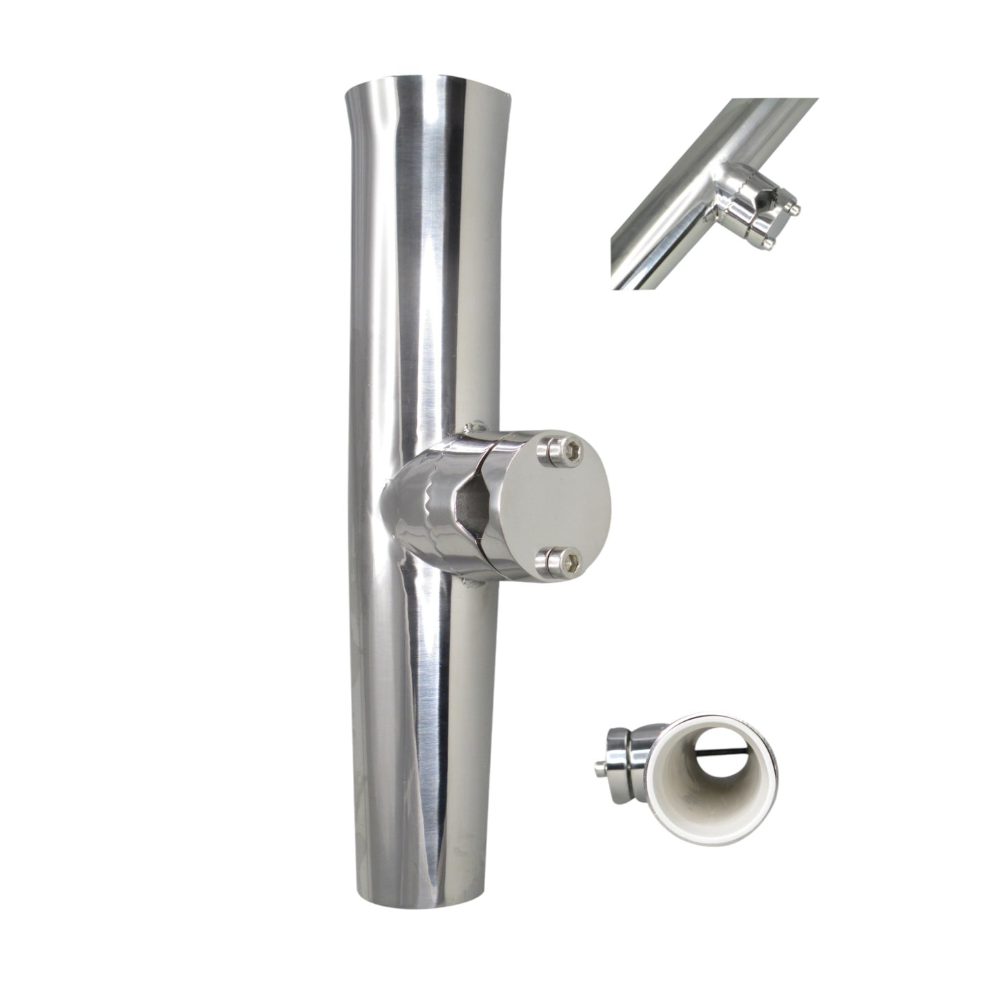 Pactrade Marine Kayak Canoe Boat Durable Solid Stainless Steel 316 Tournament Style Clamp-On Fishing Rod Holder for Rail 7/8'' To 1'' 