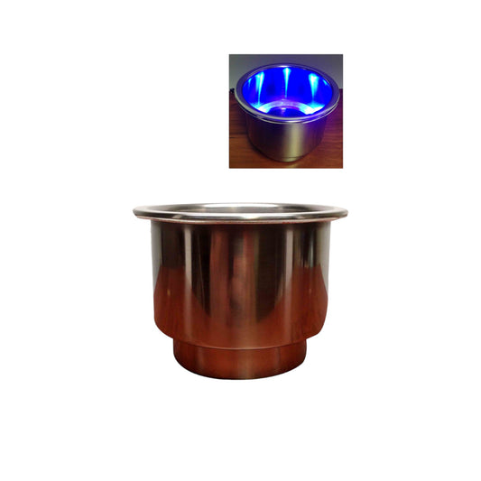 Pactrade Marine RV Marine Boat Stainless Steel 304 LED Blue Can Drinker Holder 3/8" Drain Tube