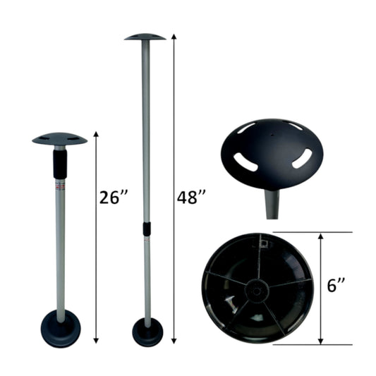 Pactrade Marine Boat Pontoon Cover Support Pole Adjustable Telescopic Anodized Aluminum Mushroom Top 1-1/4" Diameter Tube / Injected PP Tall Short Round Base (26-48") (Without Webbing Straps)