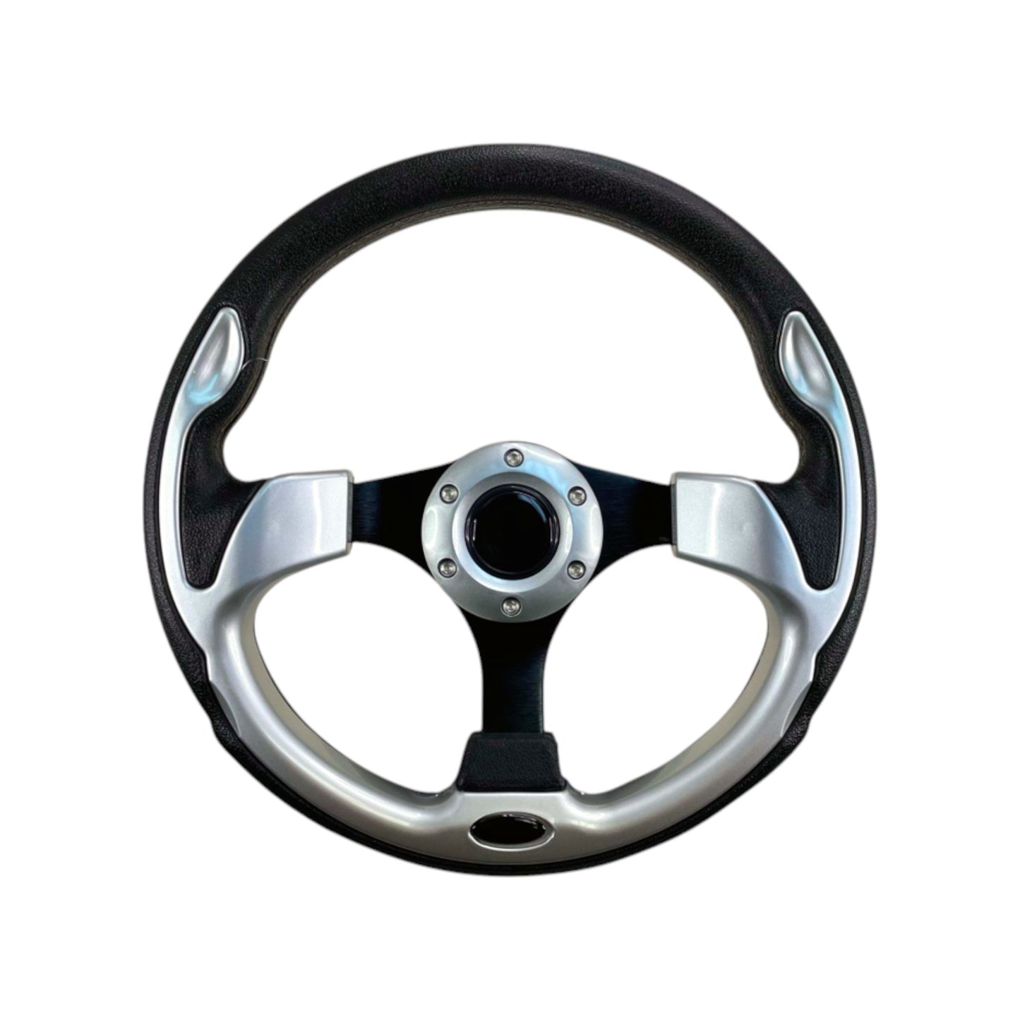 Pactrade Marine Boat Pontoon Non-Magnetic Steering Wheel Aluminum Frame Polyurethane (PU) Sleeves 3 Spokes 12-1/2" Diameter Aluminum Hub with 3/4" Tapered Bore (Silver, Black Spokes)