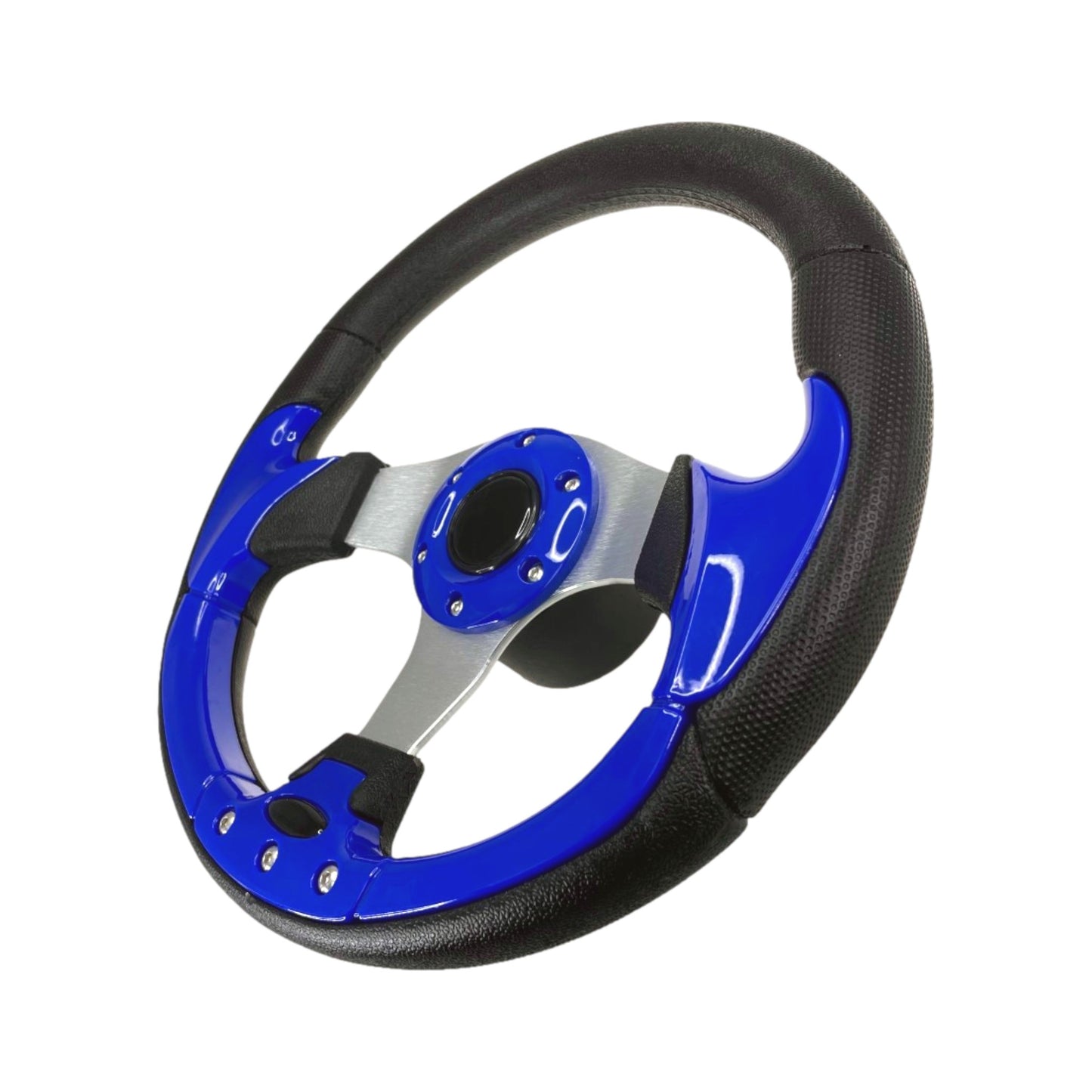 Pactrade Marine Boat Pontoon Non-Magnetic Steering Wheel Aluminum Frame Polyurethane (PU) Sleeves 3 Spokes 12-1/2" Diameter Aluminum Hub with 3/4" Tapered Bore (Navy Blue, Silver Spokes)