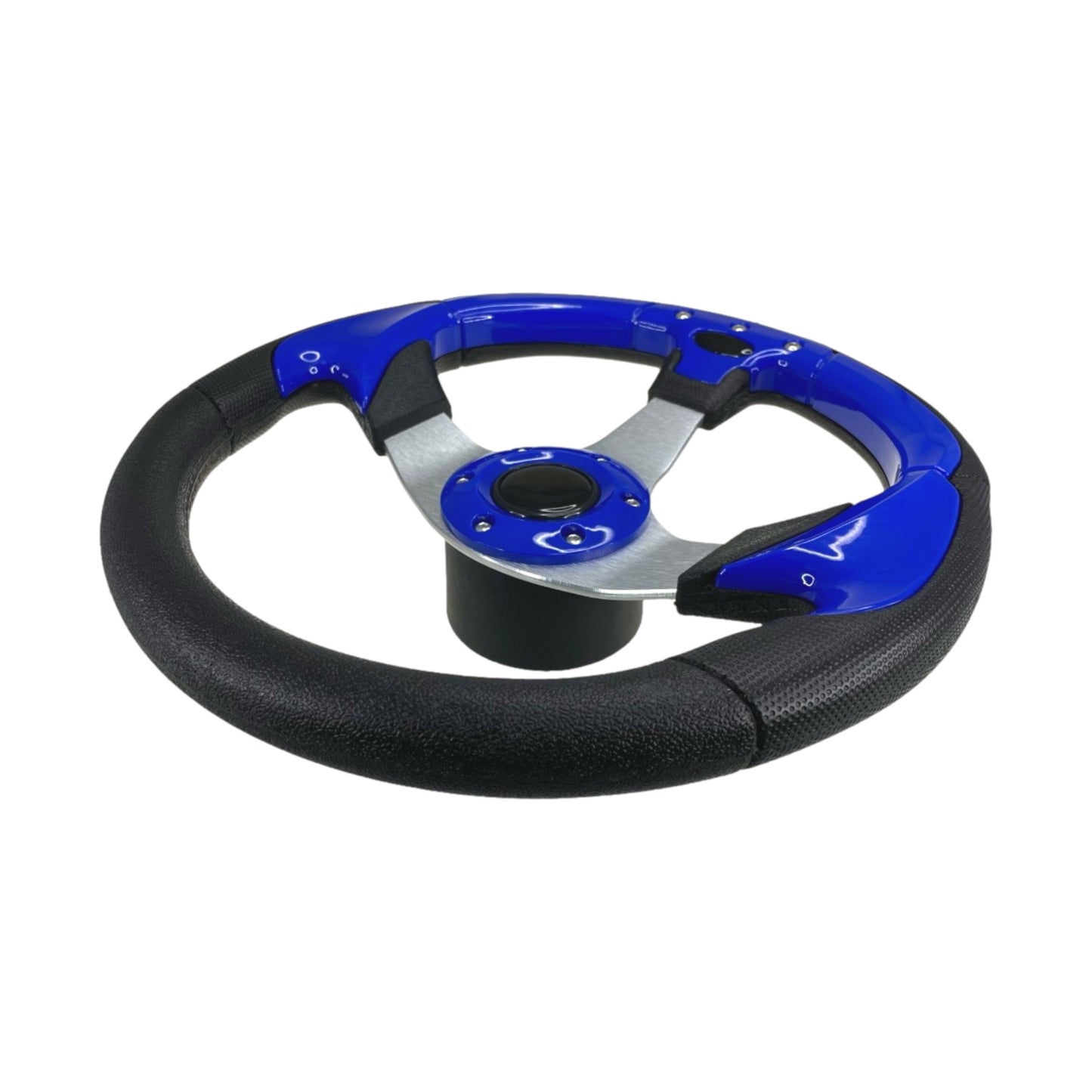 Pactrade Marine Boat Pontoon Non-Magnetic Steering Wheel Aluminum Frame Polyurethane (PU) Sleeves 3 Spokes 12-1/2" Diameter Aluminum Hub with 3/4" Tapered Bore (Navy Blue, Silver Spokes)