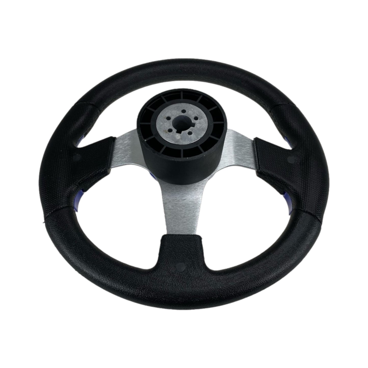 Pactrade Marine Boat Pontoon Non-Magnetic Steering Wheel Aluminum Frame Polyurethane (PU) Sleeves 3 Spokes 12-1/2" Diameter Aluminum Hub with 3/4" Tapered Bore (Navy Blue, Silver Spokes)