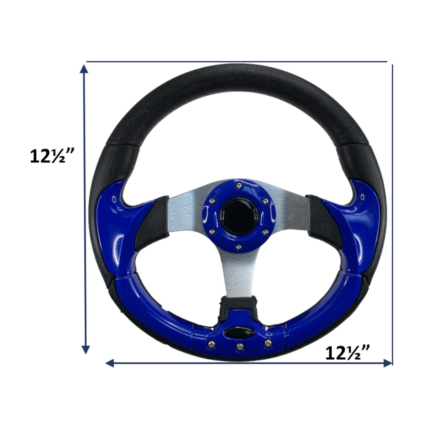 Pactrade Marine Boat Pontoon Non-Magnetic Steering Wheel Aluminum Frame Polyurethane (PU) Sleeves 3 Spokes 12-1/2" Diameter Aluminum Hub with 3/4" Tapered Bore (Navy Blue, Silver Spokes)